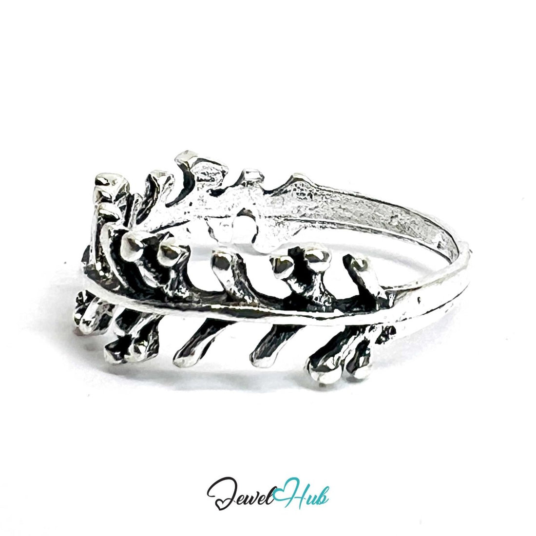 Punk Leaf Branch Ring · Zinc Alloy · Silver‑Plated Sculptural Vine - JewelHub.co.uk