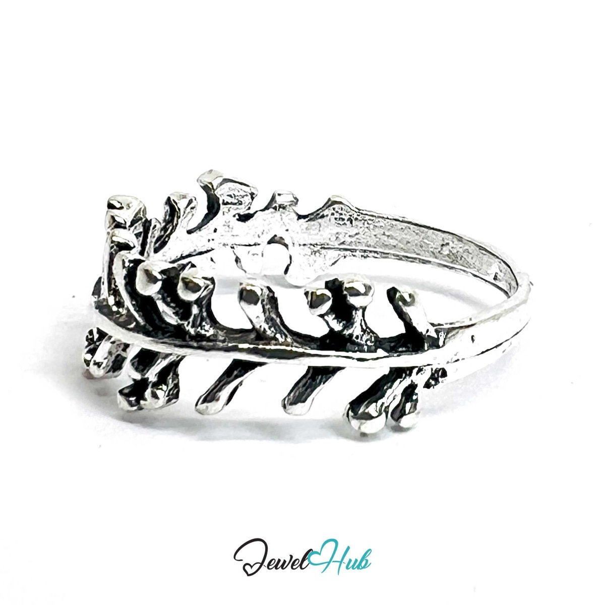 Punk Leaf Branch Ring · Zinc Alloy · Silver‑Plated Sculptural Vine - JewelHub.co.uk