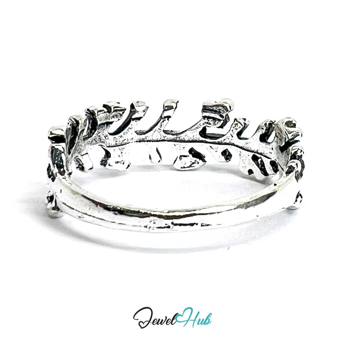 Punk Leaf Branch Ring · Zinc Alloy · Silver‑Plated Sculptural Vine - JewelHub.co.uk