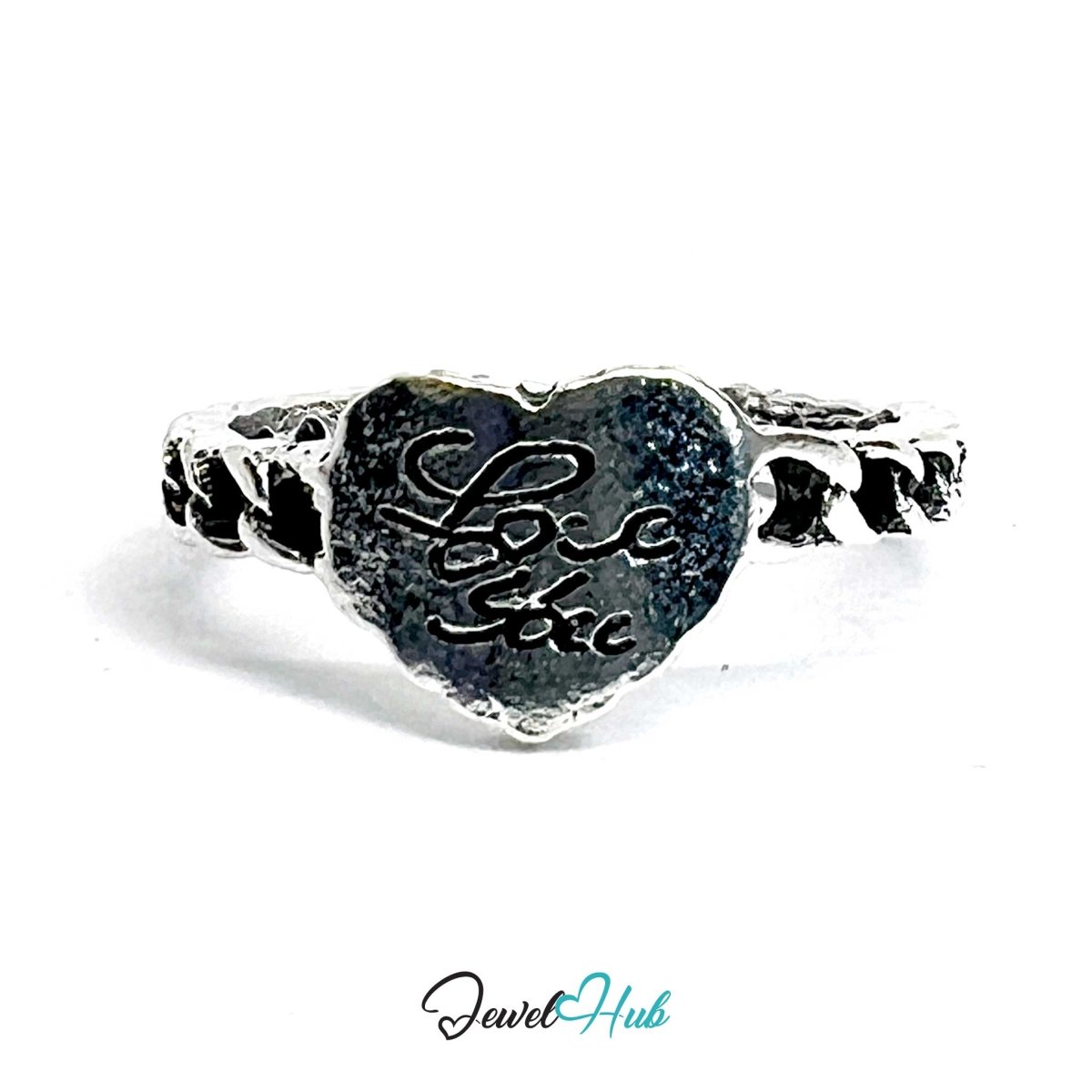 Punk “Love You” Heart Ring · Zinc Alloy · Silver‑Plated Sculptural - JewelHub.co.uk