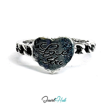 Punk “Love You” Heart Ring · Zinc Alloy · Silver‑Plated Sculptural - JewelHub.co.uk