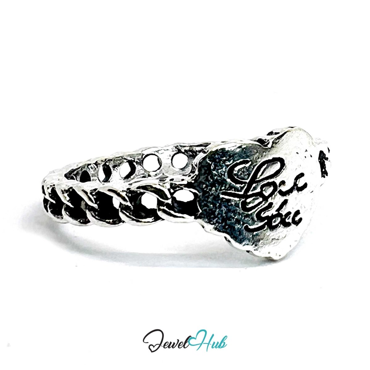 Punk “Love You” Heart Ring · Zinc Alloy · Silver‑Plated Sculptural - JewelHub.co.uk