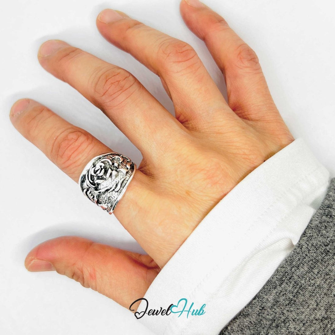 Punk Rose Ring · Zinc Alloy · Silver‑Plated Sculptural Floral Design - JewelHub.co.uk