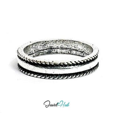 Punk Rugged Frame Ring · Zinc Alloy · Silver‑Plated Braided Edge - JewelHub.co.uk