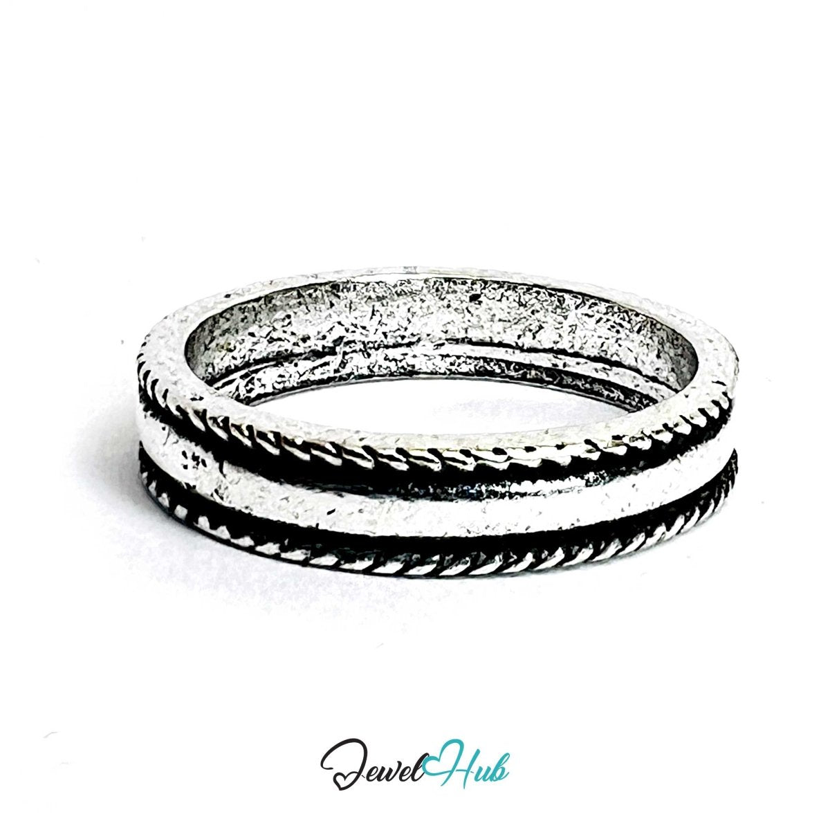 Punk Rugged Frame Ring · Zinc Alloy · Silver‑Plated Braided Edge - JewelHub.co.uk
