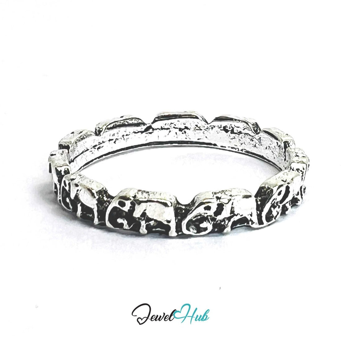 Punk Scroll Chain Ring · Zinc Alloy · Silver‑Plated Ornate Vine Design - JewelHub.co.uk