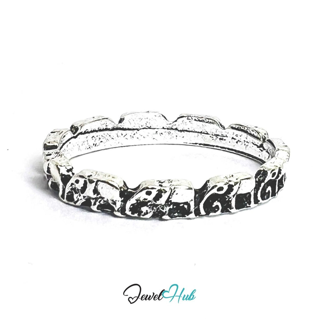 Punk Scroll Chain Ring · Zinc Alloy · Silver‑Plated Ornate Vine Design - JewelHub.co.uk