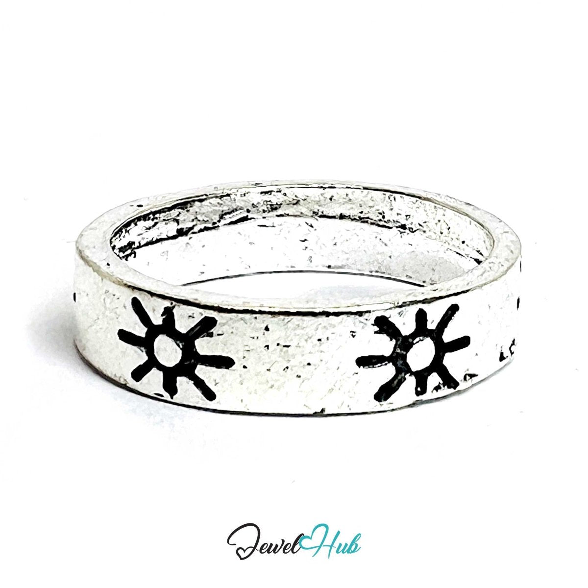 Punk Solar Edge Ring · Zinc Alloy · Silver‑Plated Sunburst Engraving - JewelHub.co.uk