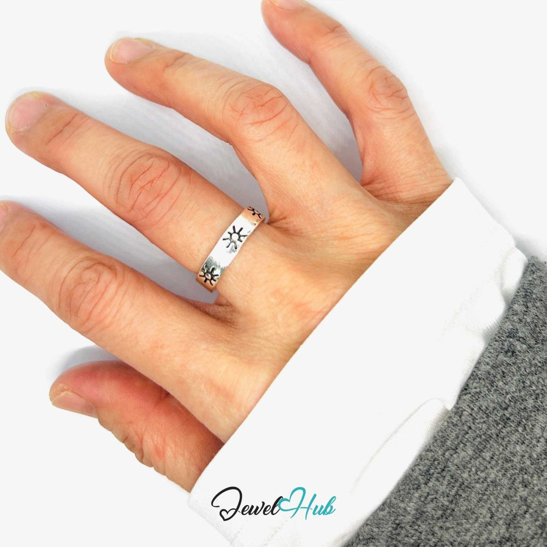 Punk Solar Edge Ring · Zinc Alloy · Silver‑Plated Sunburst Engraving - JewelHub.co.uk