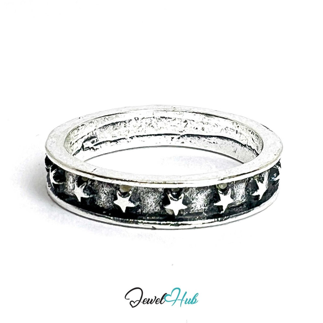Punk Star Puncture Ring · Zinc Alloy · Silver‑Plated Raised Texture - JewelHub.co.uk