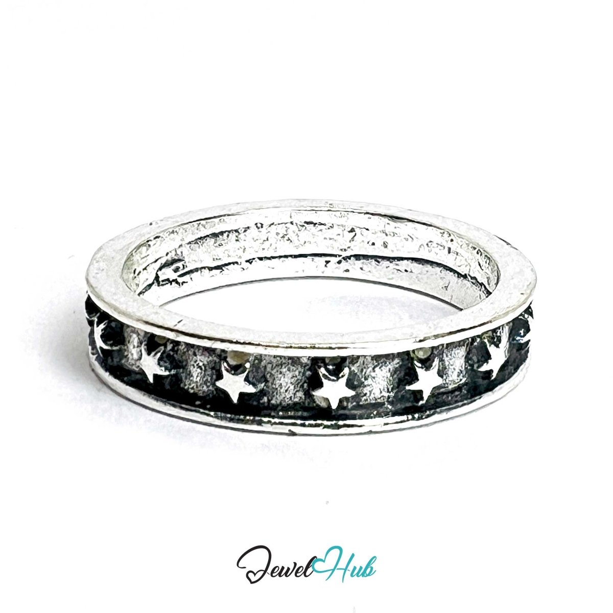 Punk Star Puncture Ring · Zinc Alloy · Silver‑Plated Raised Texture - JewelHub.co.uk