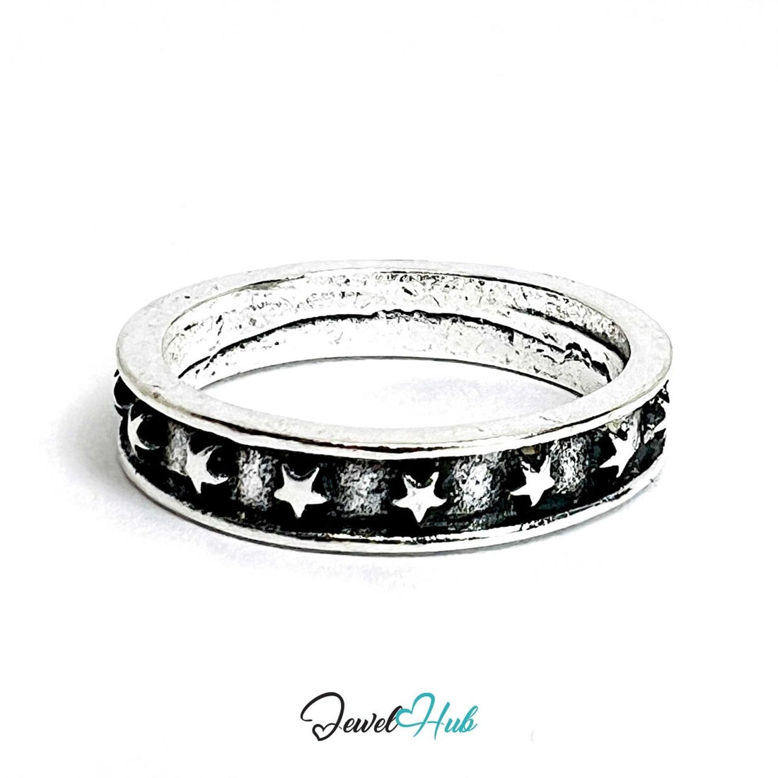 Punk Star Puncture Ring · Zinc Alloy · Silver‑Plated Raised Texture - JewelHub.co.uk