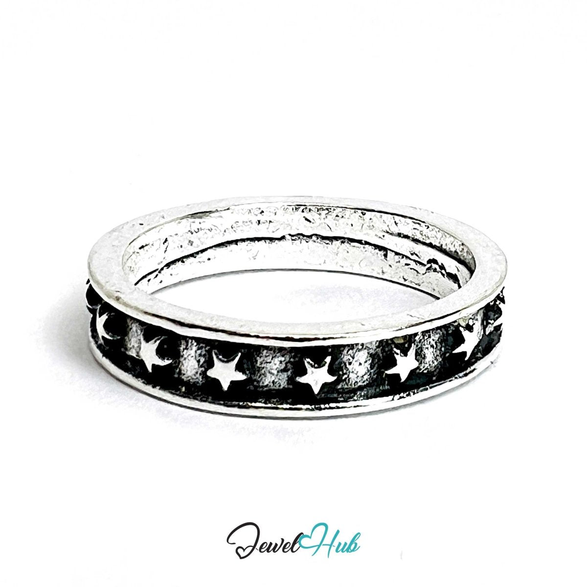 Punk Star Puncture Ring · Zinc Alloy · Silver‑Plated Raised Texture - JewelHub.co.uk