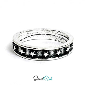 Punk Star Puncture Ring · Zinc Alloy · Silver‑Plated Raised Texture - JewelHub.co.uk