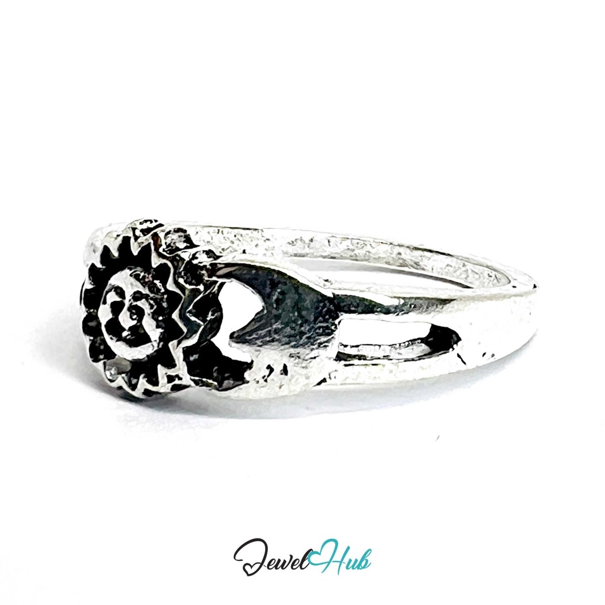 Punk Sun Moon Ring · Zinc Alloy · Silver‑Plated Celestial Dual Motif - JewelHub.co.uk