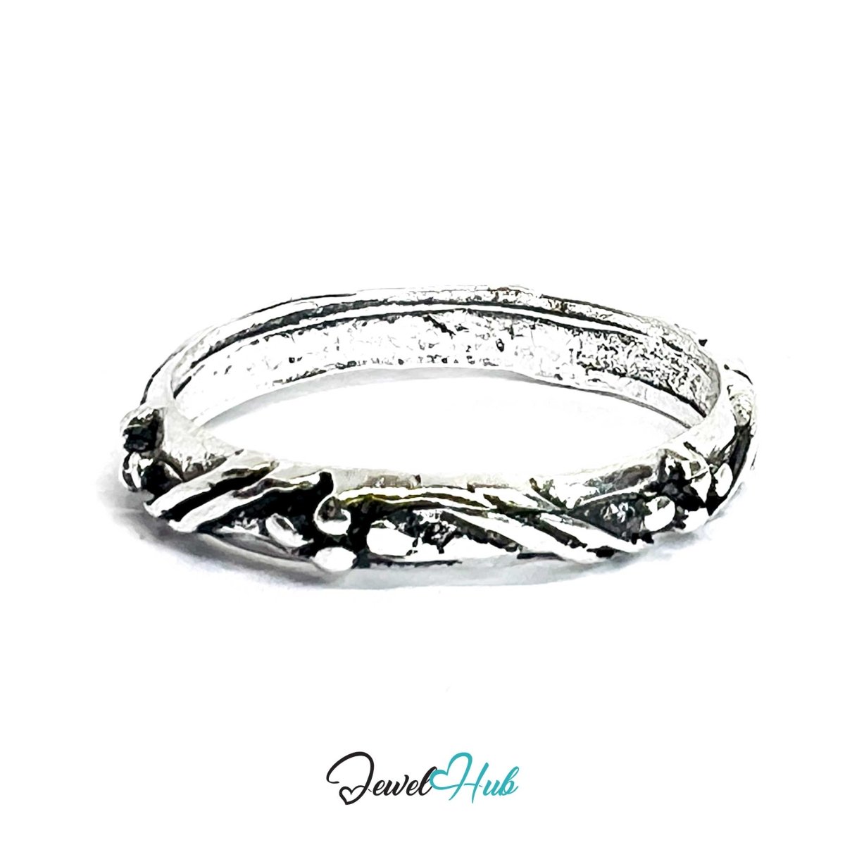 Punk Vine Scroll Ring · Zinc Alloy · Silver‑Plated Engraved Nature Design - JewelHub.co.uk