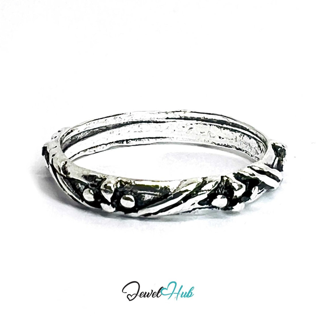 Punk Vine Scroll Ring · Zinc Alloy · Silver‑Plated Engraved Nature Design - JewelHub.co.uk