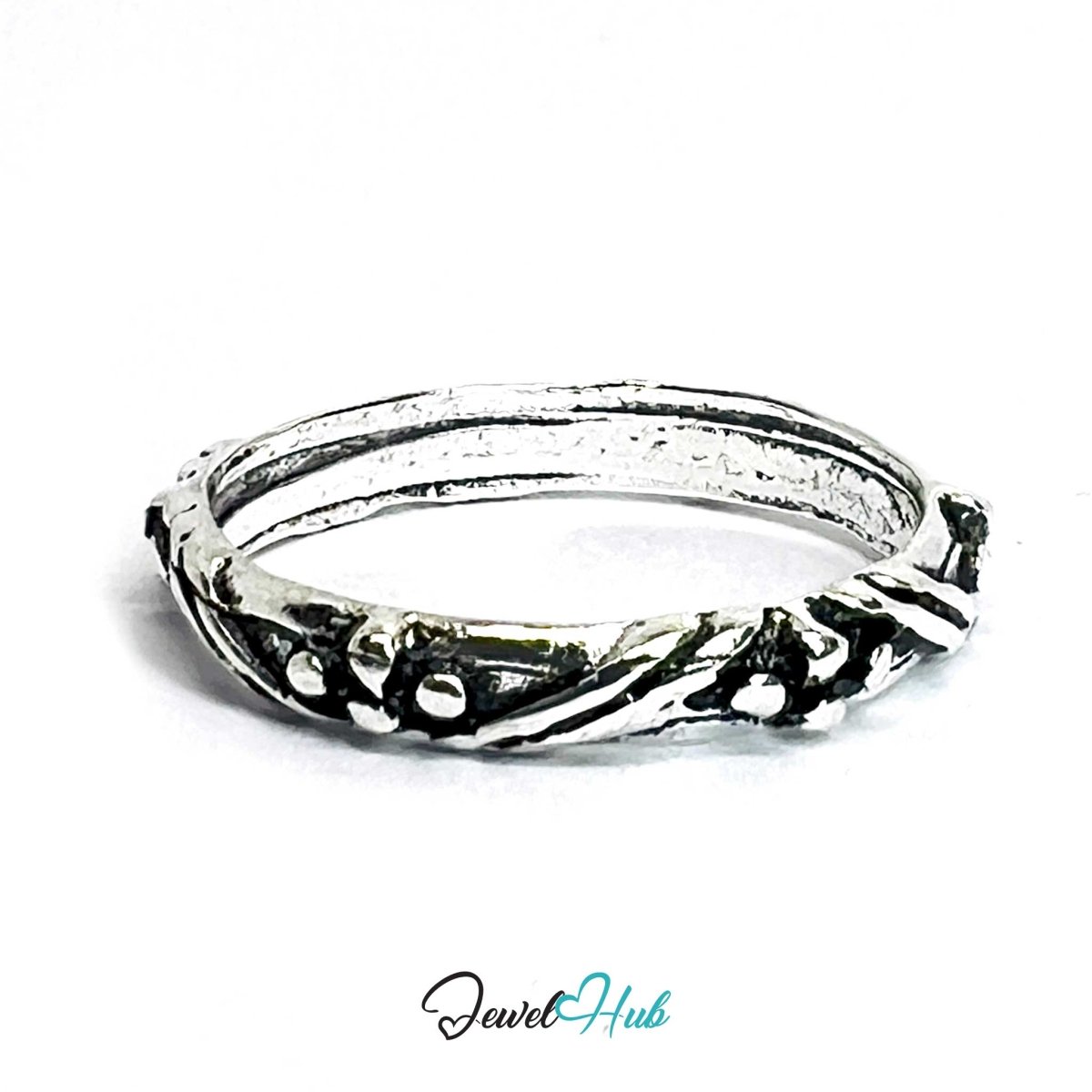 Punk Vine Scroll Ring · Zinc Alloy · Silver‑Plated Engraved Nature Design - JewelHub.co.uk