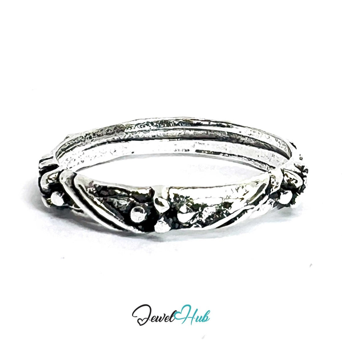 Punk Vine Scroll Ring · Zinc Alloy · Silver‑Plated Engraved Nature Design - JewelHub.co.uk