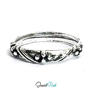 Punk Vine Scroll Ring · Zinc Alloy · Silver‑Plated Engraved Nature Design - JewelHub.co.uk