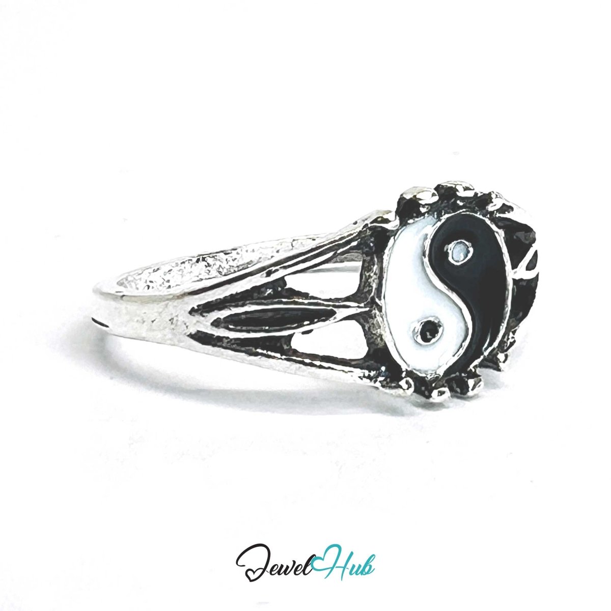 Punk Yin‑Yang Heart Ring · Zinc Alloy · Silver‑Plated Taijitu Motif - JewelHub.co.uk