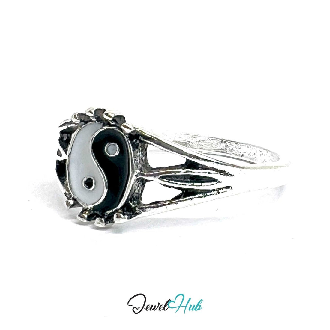 Punk Yin‑Yang Heart Ring · Zinc Alloy · Silver‑Plated Taijitu Motif - JewelHub.co.uk