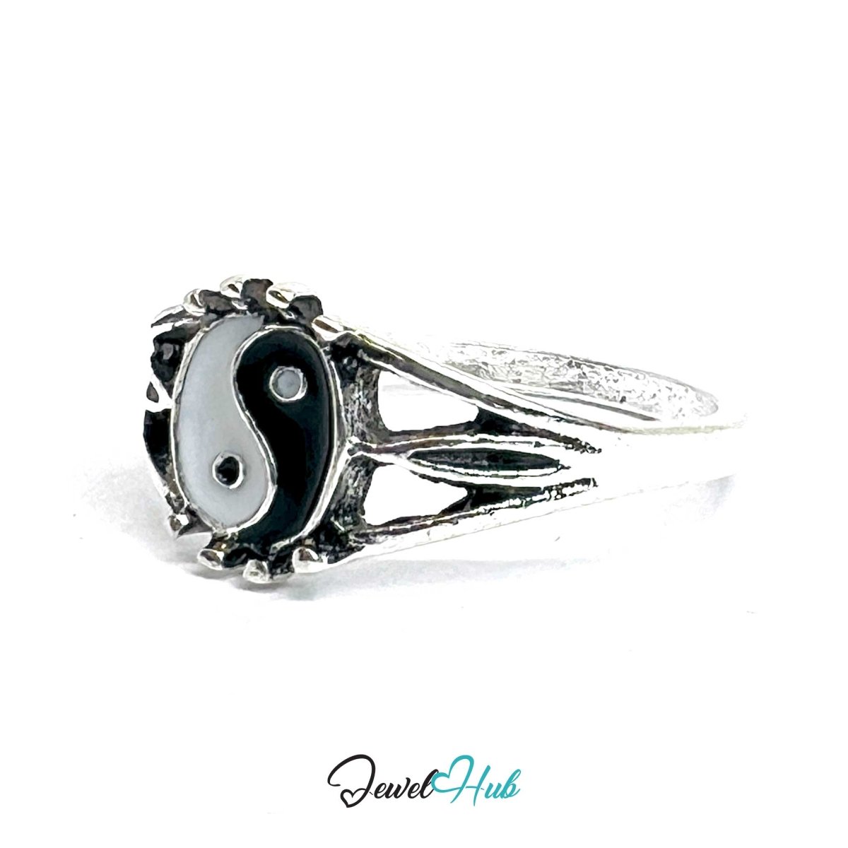 Punk Yin‑Yang Heart Ring · Zinc Alloy · Silver‑Plated Taijitu Motif - JewelHub.co.uk