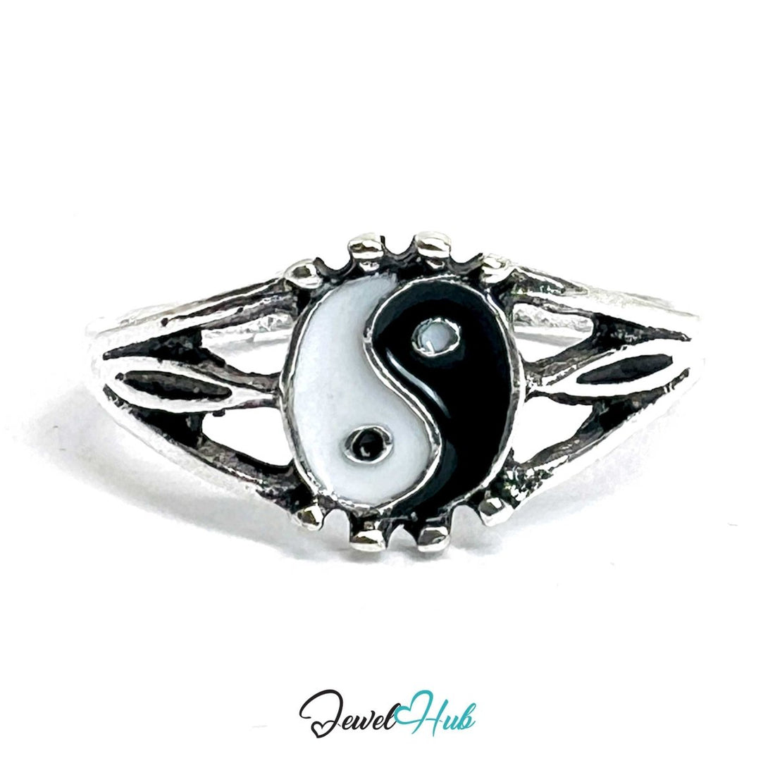 Punk Yin‑Yang Heart Ring · Zinc Alloy · Silver‑Plated Taijitu Motif - JewelHub.co.uk