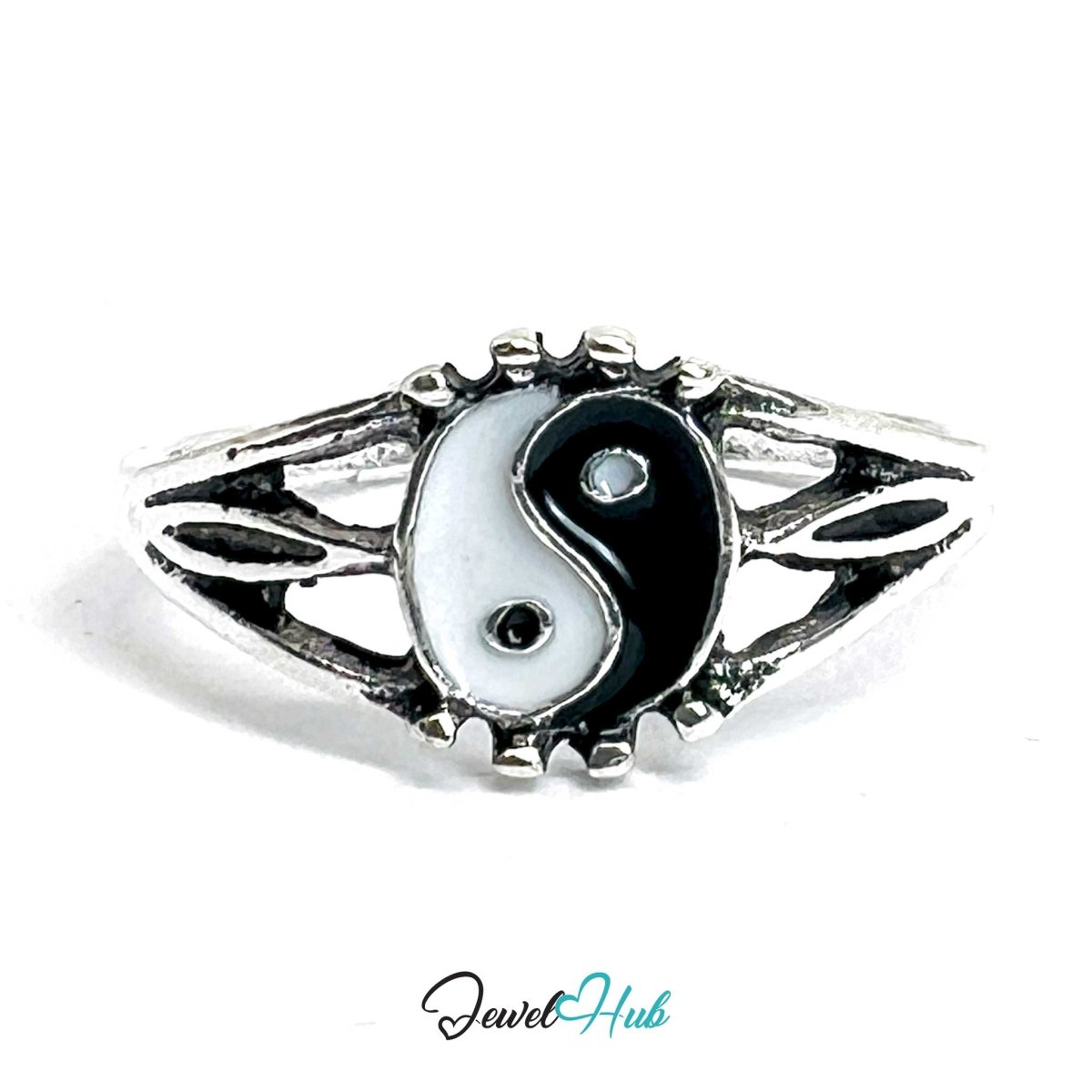 Punk Yin‑Yang Heart Ring · Zinc Alloy · Silver‑Plated Taijitu Motif - JewelHub.co.uk