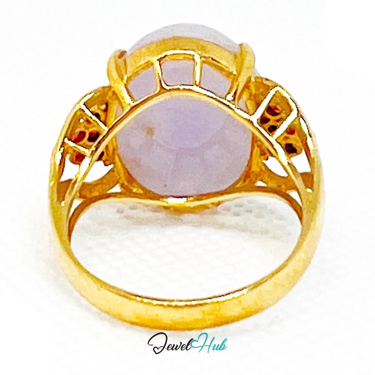 Purple Jade Ring in 14K Gold – Crowny Ruby Accent | Hallmarked (585) | UK P / US 8 | Regal Stillness in Bloom - JewelHub.co.uk
