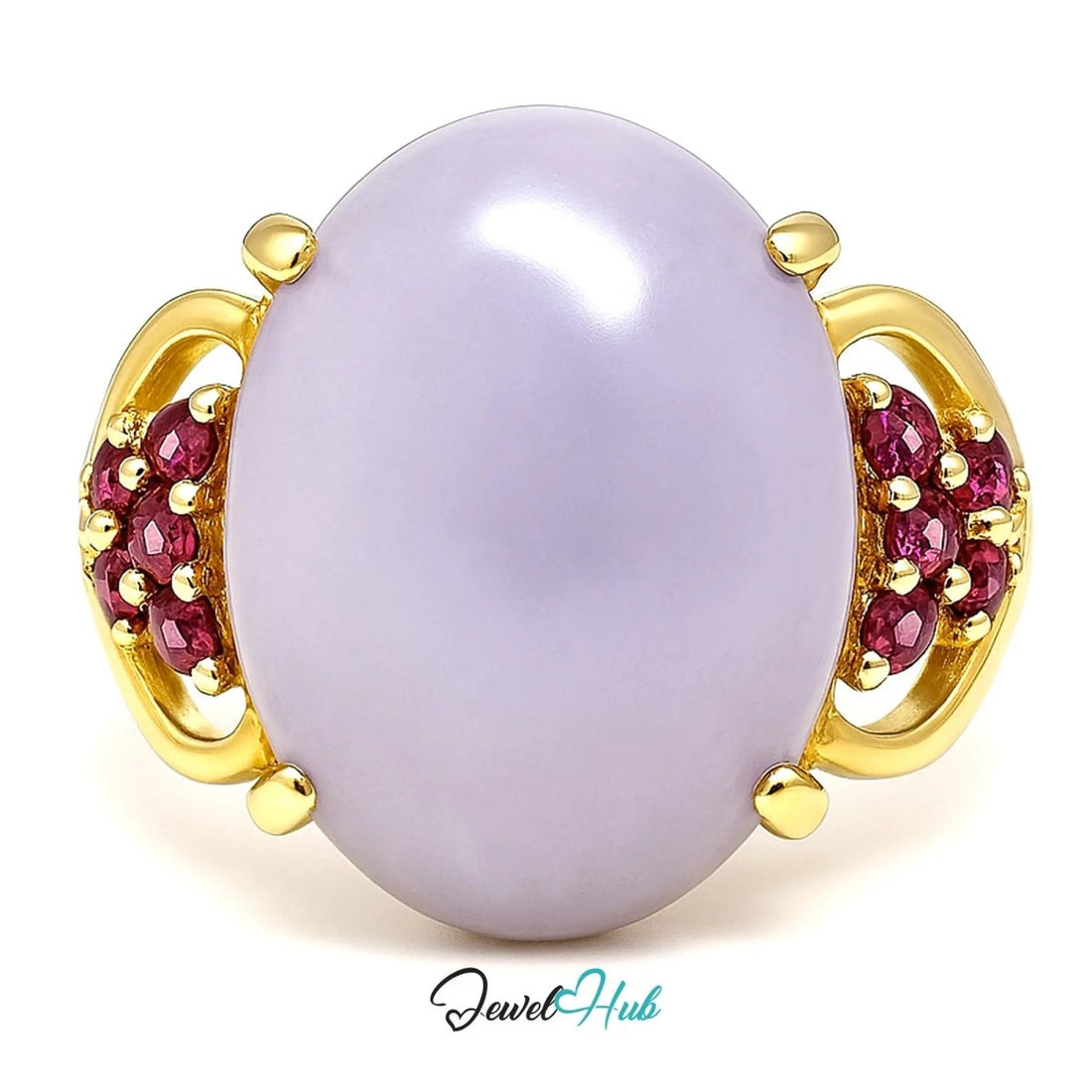 Purple Jade Ring in 14K Gold – Crowny Ruby Accent | Hallmarked (585) | UK P / US 8 | Regal Stillness in Bloom - JewelHub.co.uk