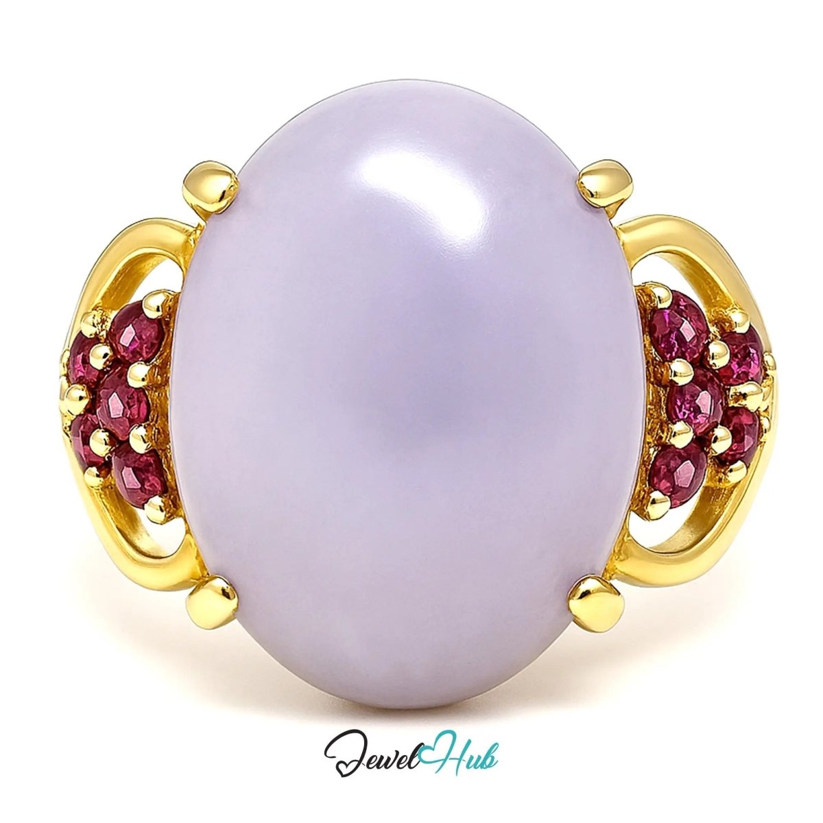 Purple Jade Ring in 14K Gold – Crowny Ruby Accent | Hallmarked (585) | UK P / US 8 | Regal Stillness in Bloom - JewelHub.co.uk