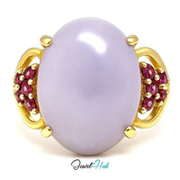 14K Gold Lavender Jadeite Cabochon Ruby Cockt
