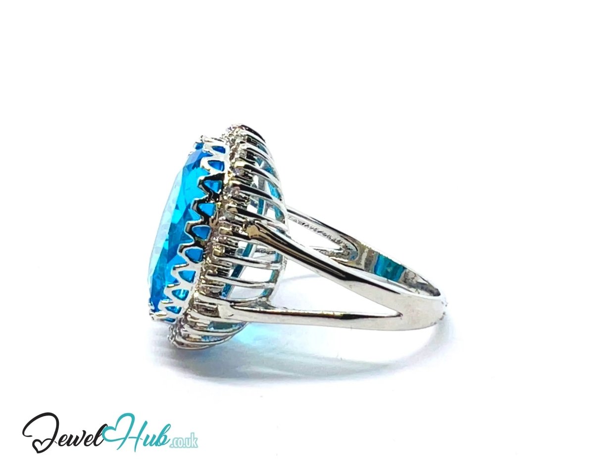 Radiant Regal Ring 🔱 Premium Copper · Silver Plated · Over - Cut Center Stone · Halo Zirconia Detail - JewelHub.co.uk