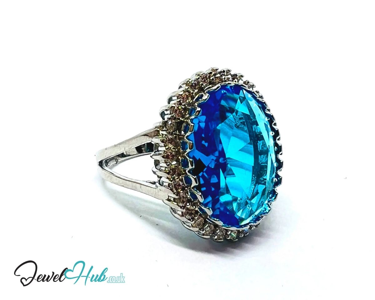Radiant Regal Ring 🔱 Premium Copper · Silver Plated · Over - Cut Center Stone · Halo Zirconia Detail - JewelHub.co.uk