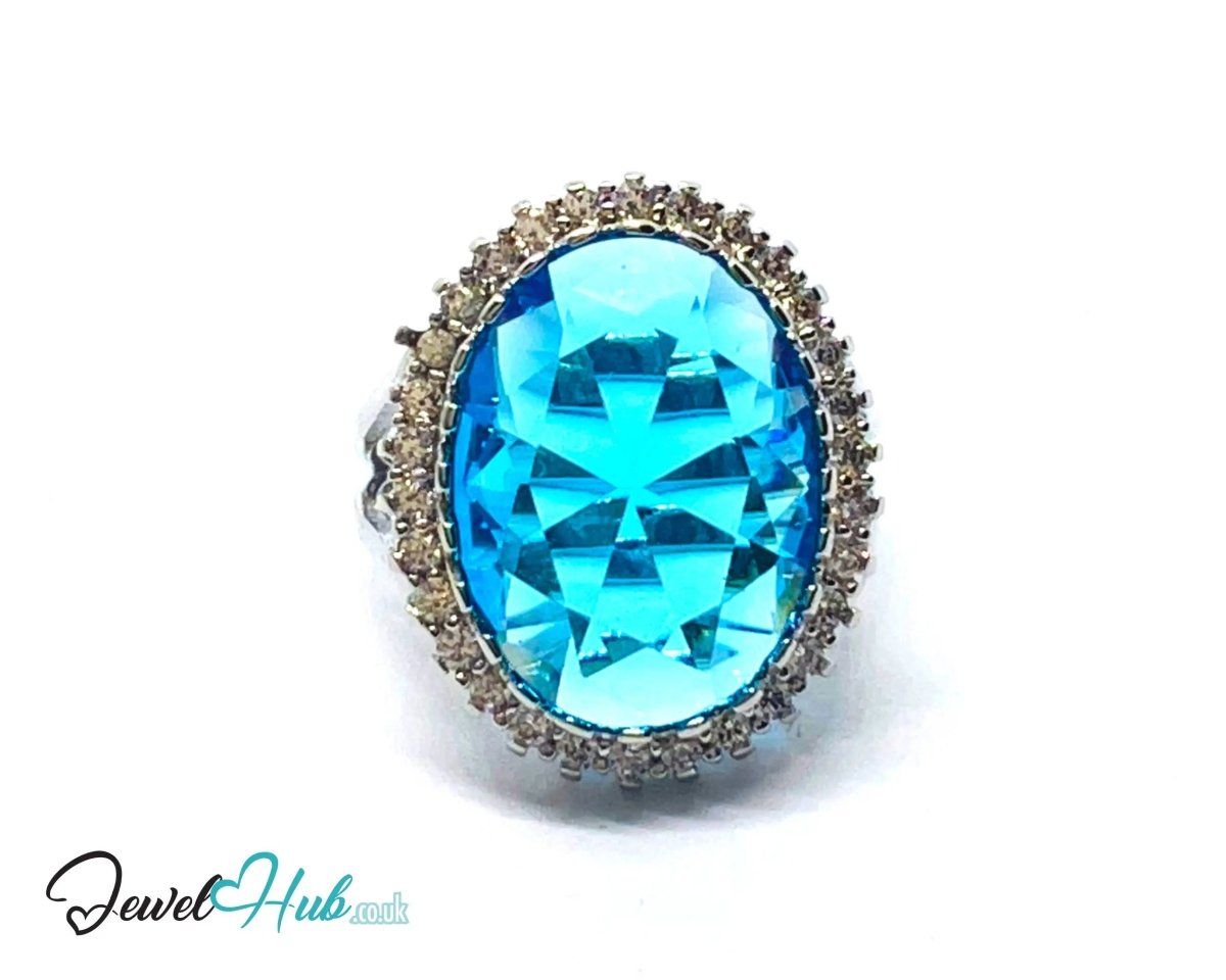 Radiant Regal Ring 🔱 Premium Copper · Silver Plated · Over - Cut Center Stone · Halo Zirconia Detail - JewelHub.co.uk