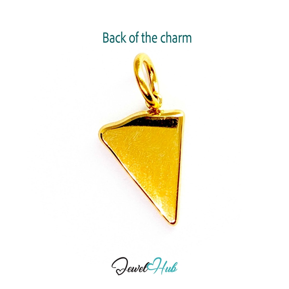 Pizza slice charm in gold stainless steel set with clear and red crystals - reverse - JewelHub