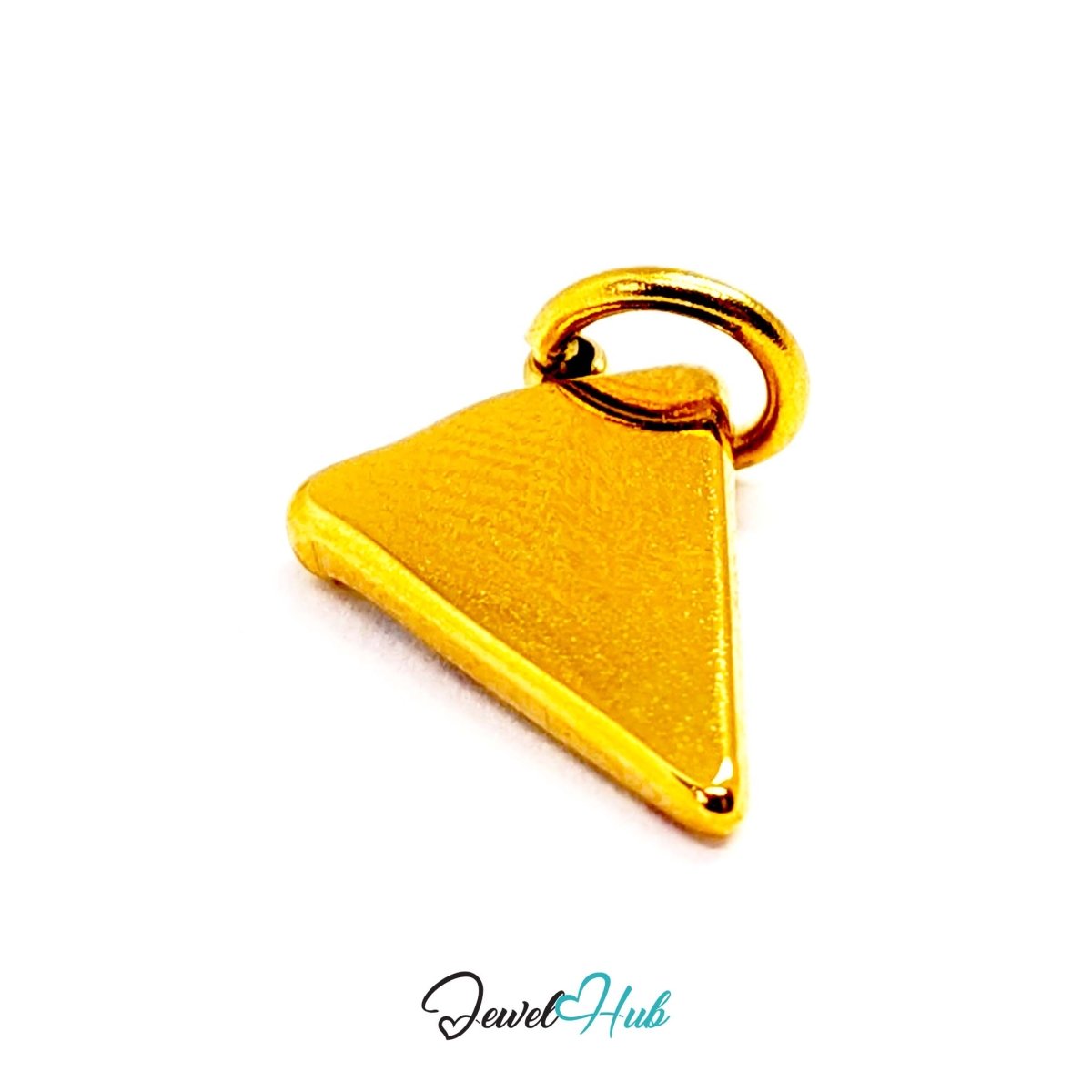 Pizza slice charm in gold stainless steel set with clear and red crystals - seen from the side - JewelHub