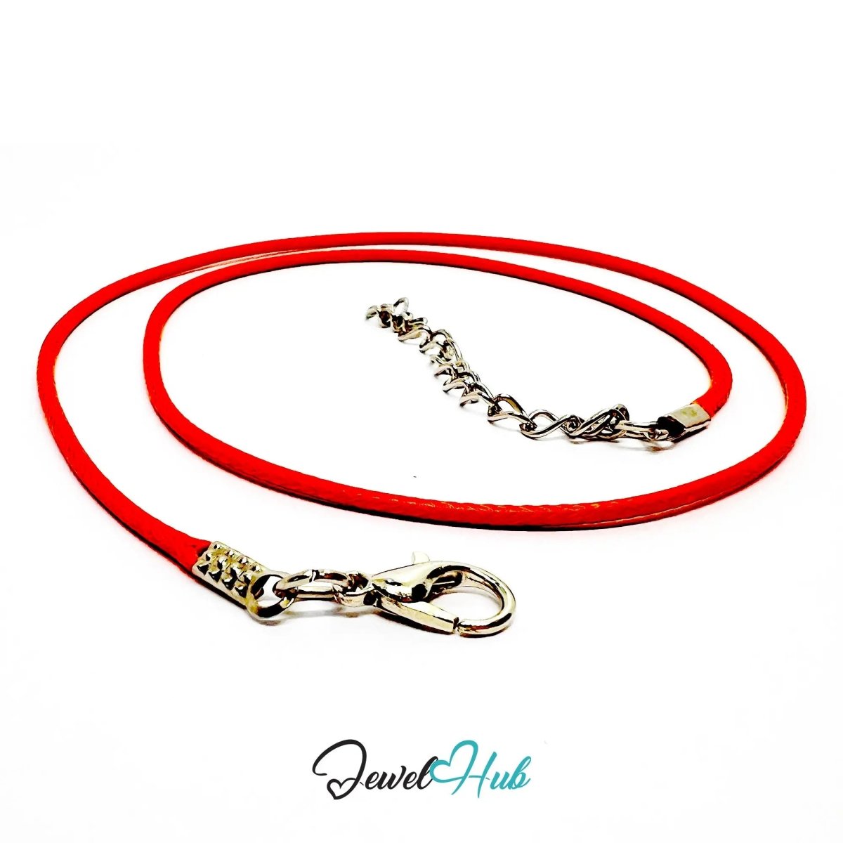 Red Faux Leather Cord Necklace – 40cm Layering Base (Silver Clasp) - JewelHub.co.uk