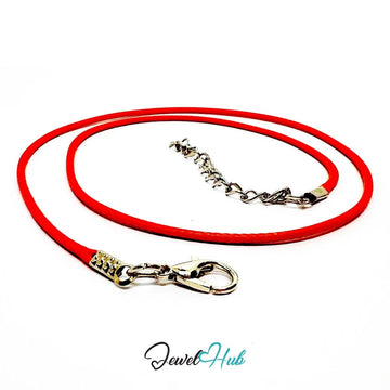Red Faux Leather Cord Necklace – 40cm Layering Base (Silver Clasp) - JewelHub.co.uk