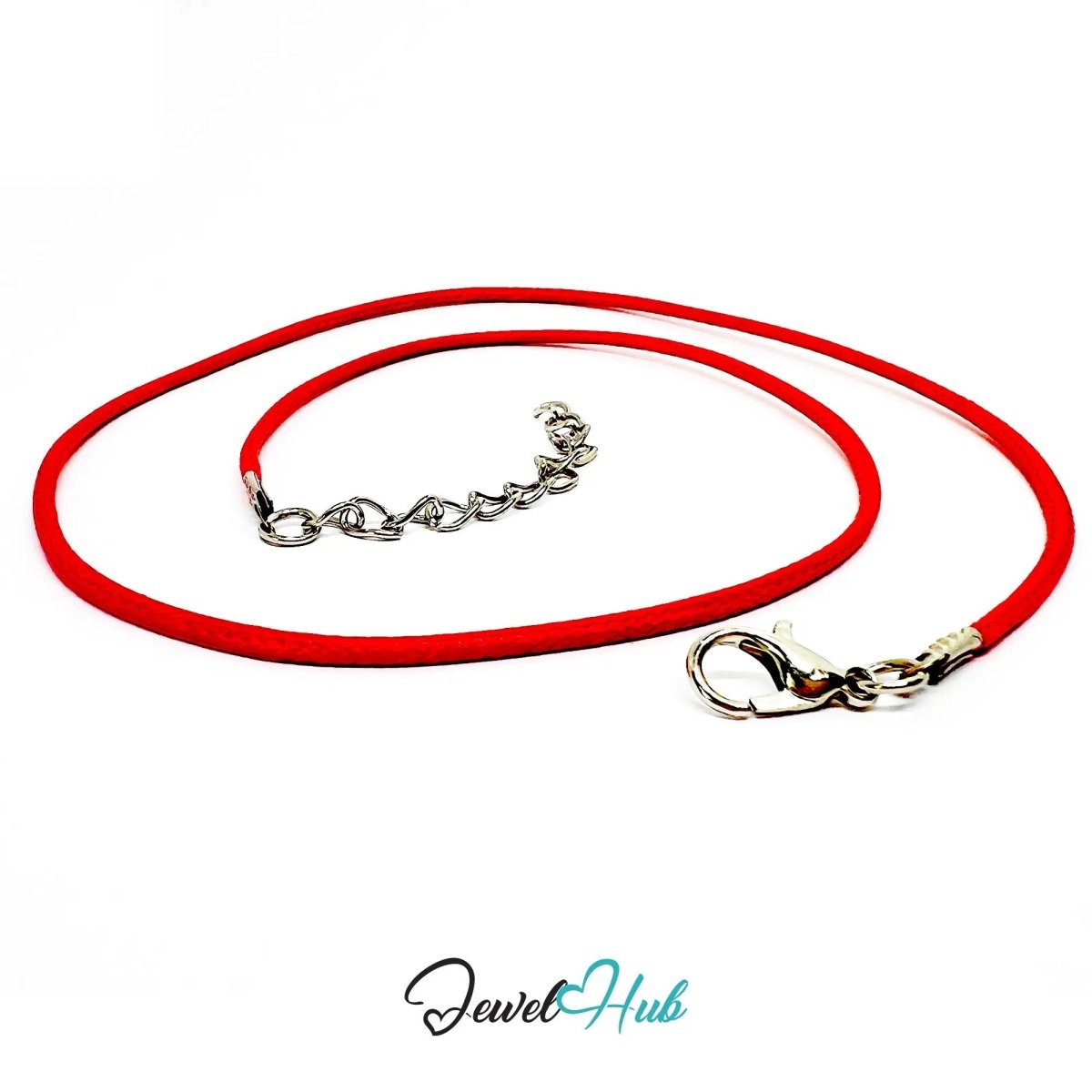 Red Faux Leather Cord Necklace – 40cm Layering Base (Silver Clasp) - JewelHub.co.uk