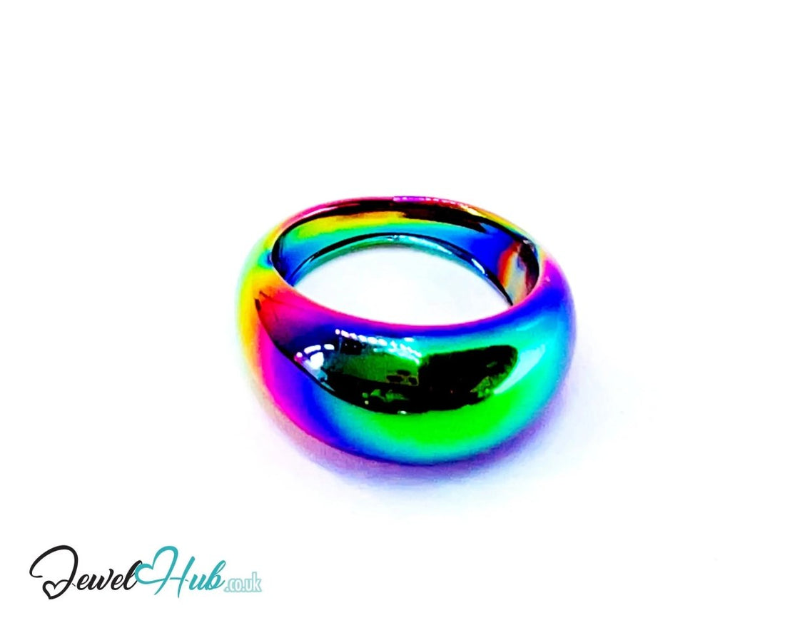 Resin Ring 🌈 AB Gloss Band (Rainbow Iridescent) UK N · US 6.75 · Sculptural Band - JewelHub.co.uk