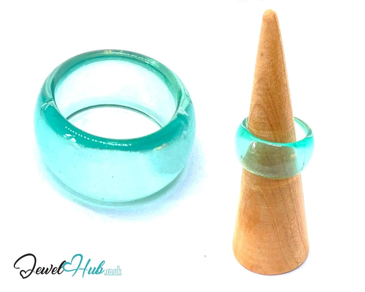 Resin Ring 🩵 BloomPop (Cyan) UK O · US 7.5 · Glossy Finish with Aqua Glow - JewelHub.co.uk