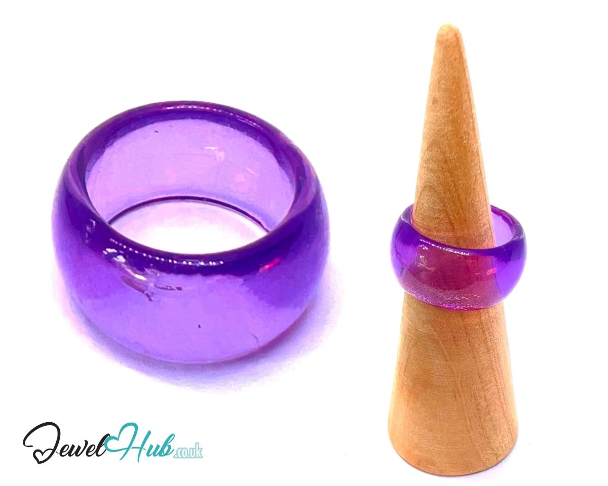 Resin Ring 💜 BloomPop (Purple) UK O · US 7.5 · Glossy Finish with Amethyst Glo - JewelHub.co.uk