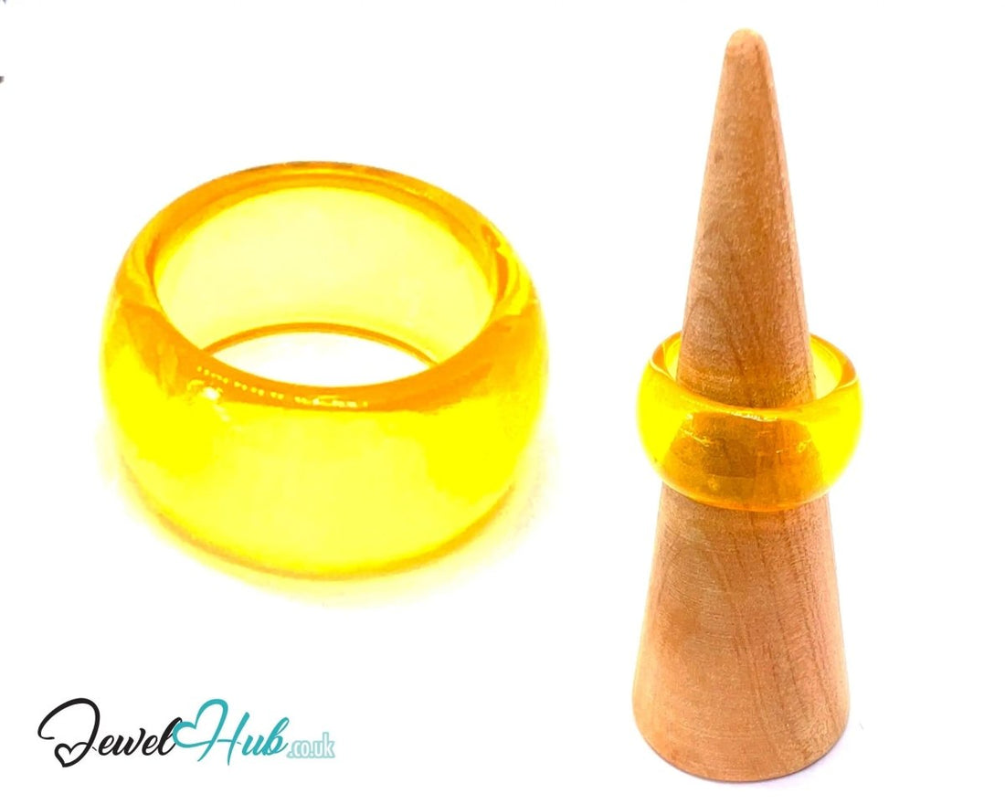 Resin Ring 💛 BloomPop (Yellow) UK O · US 7.5 · Glossy Finish with Sunbeam Glow - JewelHub.co.uk