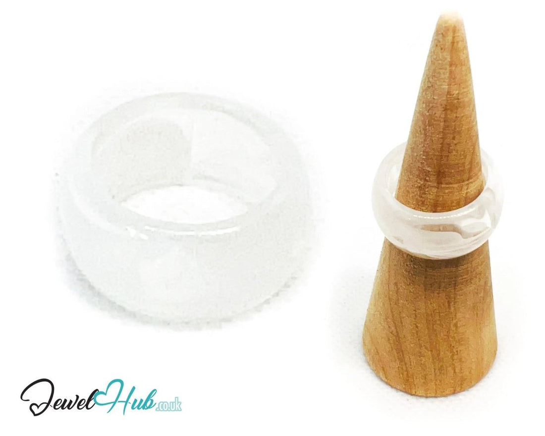 Resin Ring 🌫️ CloudGlow · UK Q · US 8.5 · Sculptural Glass · White Mist Finish - JewelHub.co.uk