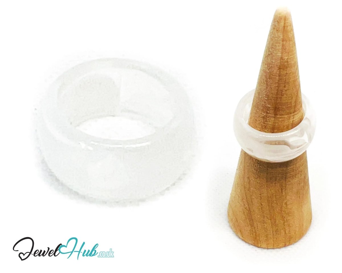 Resin Ring 🌫️ CloudGlow · UK Q · US 8.5 · Sculptural Glass · White Mist Finish - JewelHub.co.uk