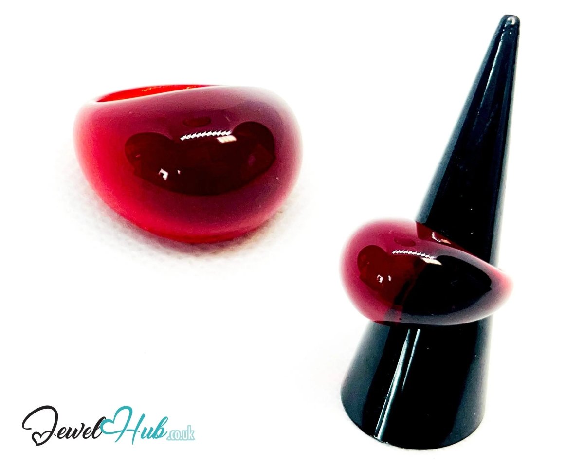 Resin Ring ❤️ CrimsonGlow (Dark Red) · UK O · US 7.5 · Glossy Lightweight - JewelHub.co.uk
