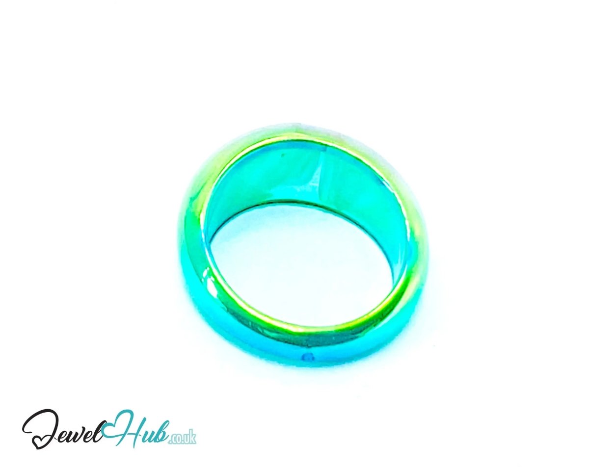 Resin Ring 🧊 Cyan (Blue - Green) UK P · US 7.5 · Iridescent Sculptural Band - JewelHub.co.uk