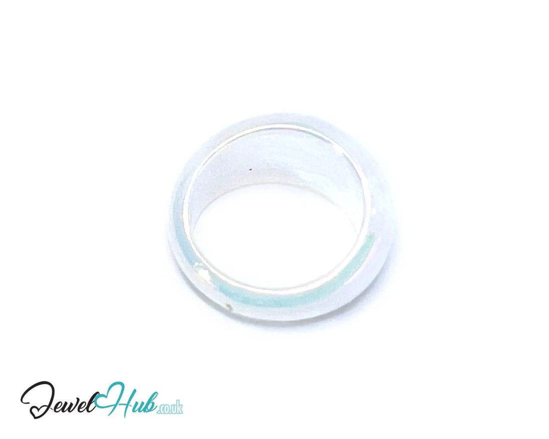 Resin Ring 🤍 Iridescent Gloss Band (White) UK P · US 7.5 · Sculptural Band - JewelHub.co.uk